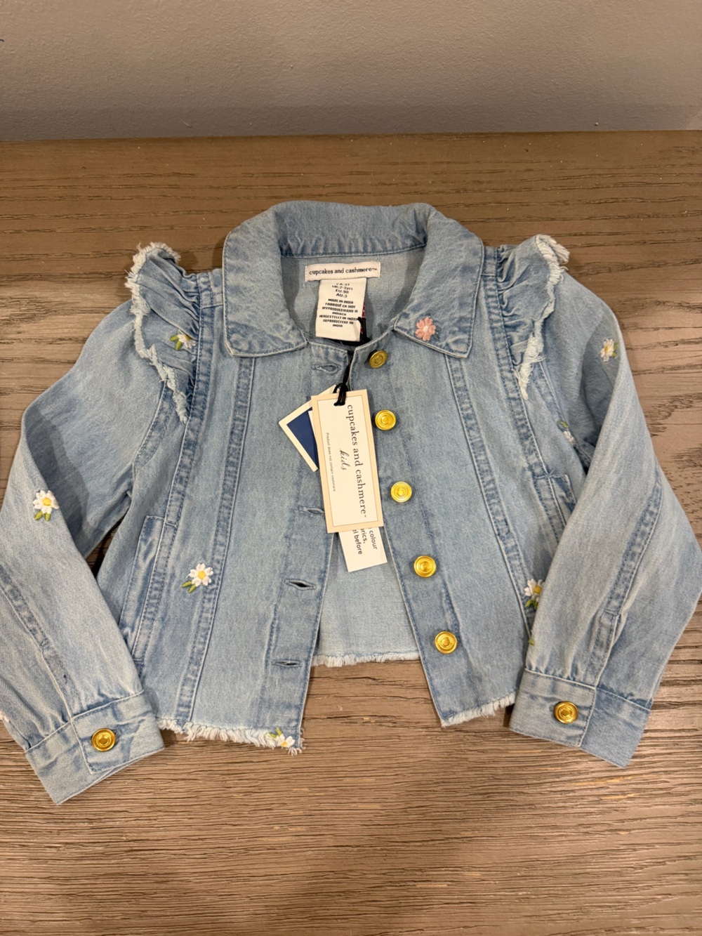 cupcakes & cashmere Light Blue Kids Denim Jacket with Gold Buttons